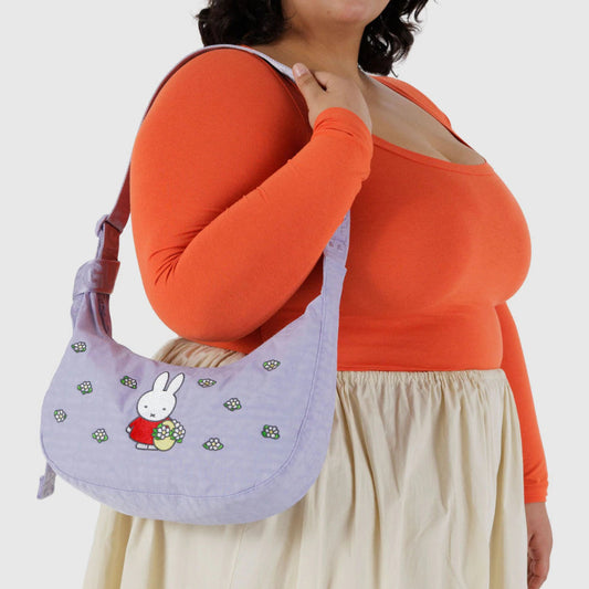 Medium Nylon Crescent Bag - Embroidered Miffy