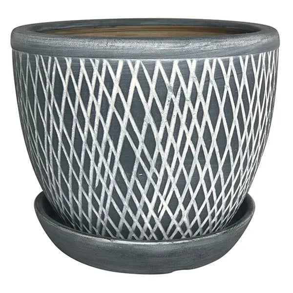 Crosshatch Egg Pot - 7" (blue/grey)