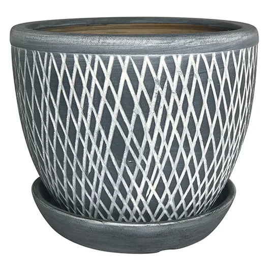 Crosshatch Egg Pot - 7" (blue/grey)