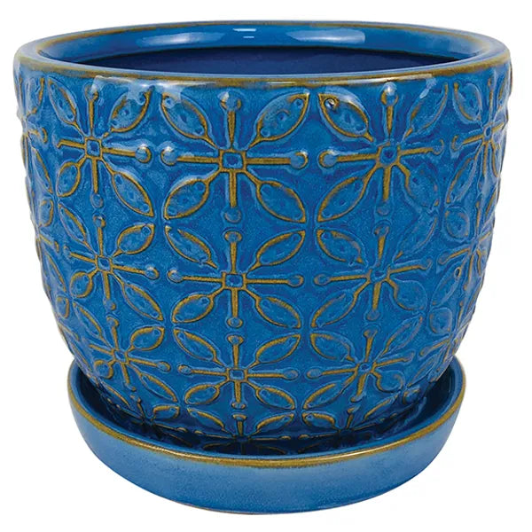 Leafy Scroll Planter - 5.5" (blue)