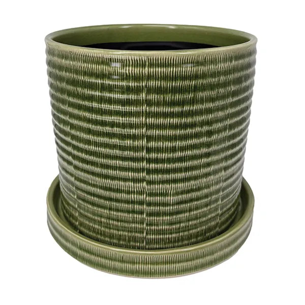 Burin Etched Pot, 7" (Grass Green)