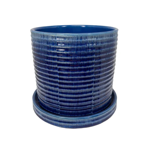 Burin Etched Pot - 7" (Sapphire)