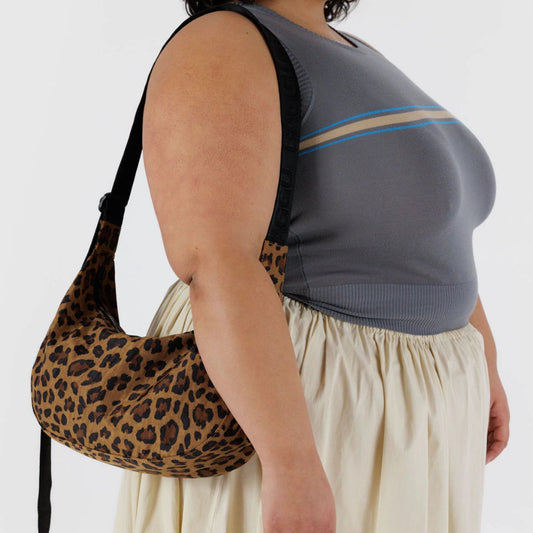 Medium Nylon Crescent Bag - Leopard