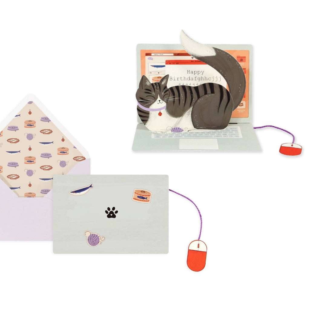 Laptop Cat Birthday Pop-Up Card