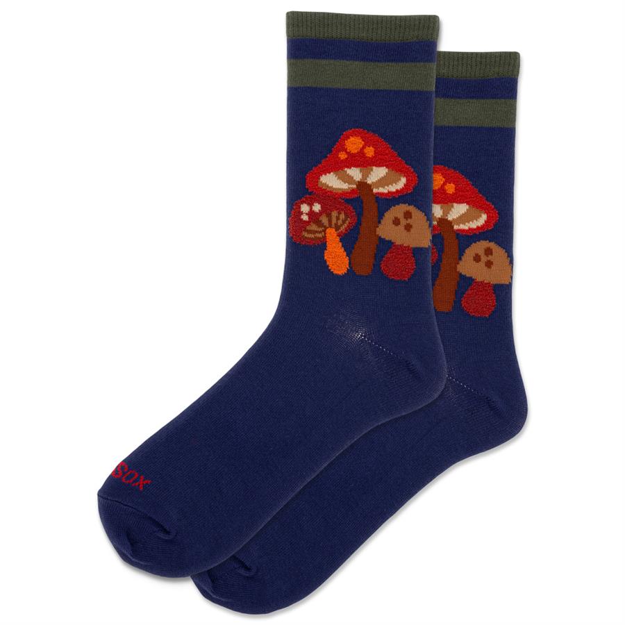 Fuzzy Mushroom Crew Sock - navy