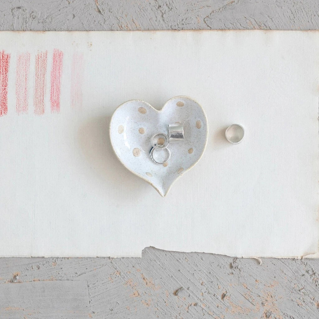 Stoneware Heart Shaped Dish w/ Dots