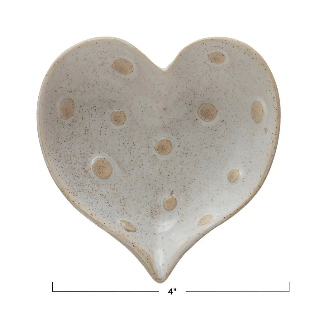 Stoneware Heart Shaped Dish w/ Dots